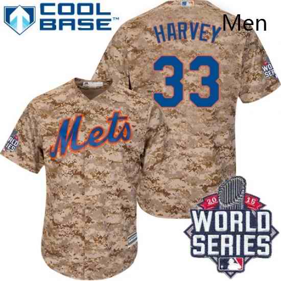Mens Majestic New York Mets 33 Matt Harvey Replica Camo Alternate Cool Base 2015 World Series MLB Jersey